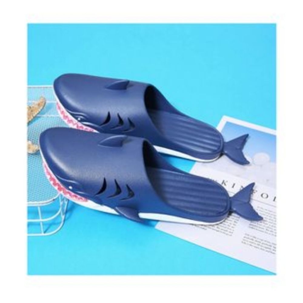 New M8.5/9.5 W10/11 Blue Shark Water Shoes Summer Slides Pool Beach
